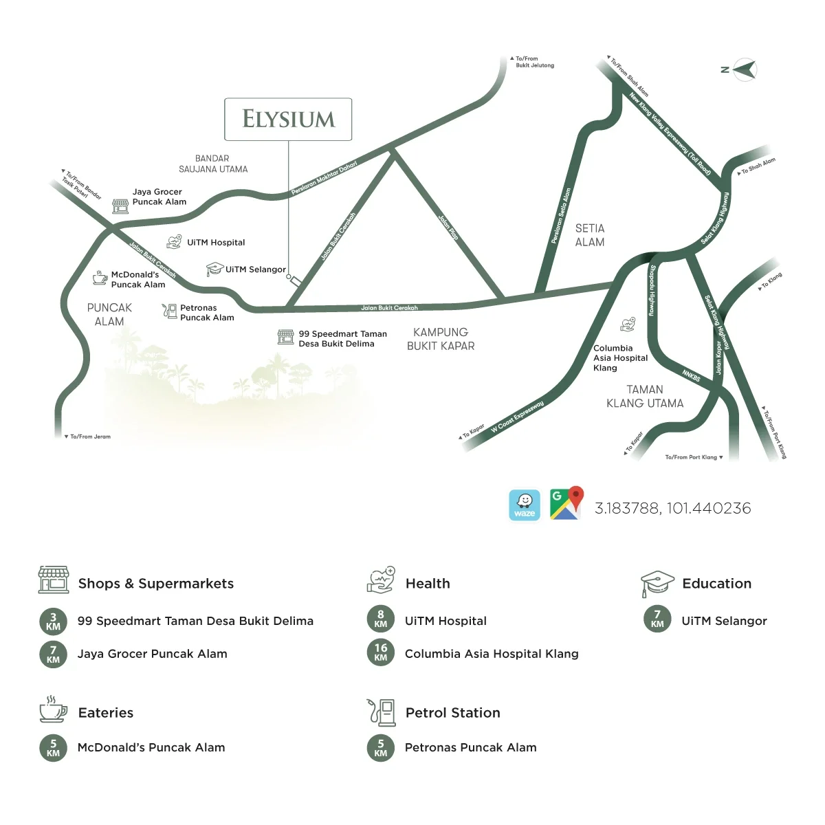 Location map of Elysium, Bukit Cherakah, Puncak Alam