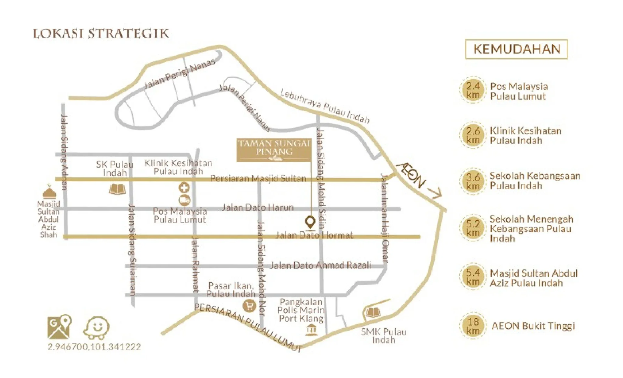 Location map of Taman Sungai Pinang, Pulau Indah